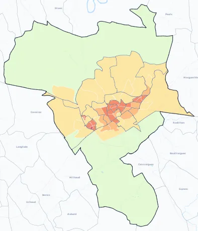 Carte de densité de population de Nîmes