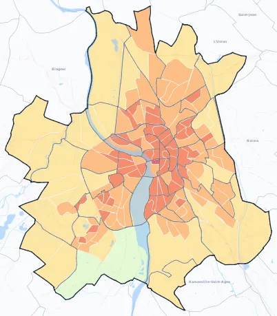 Carte de densité de population de Toulouse