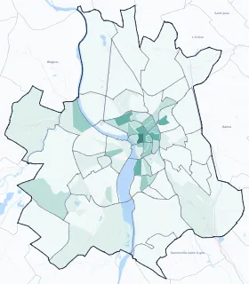 Carte de densité d'emploi (répartition estimée) de Toulouse