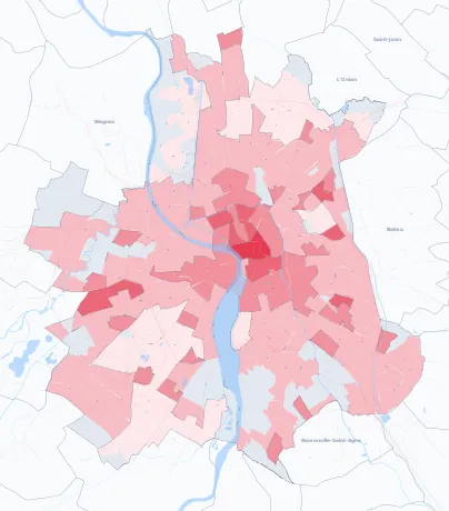 Carte de la valeur locative de référence de Toulouse