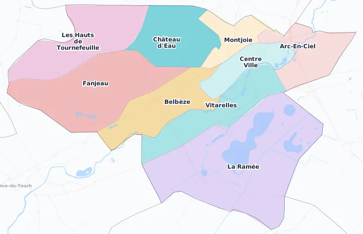 Carte des arrondissements et quartiers de Tournefeuille