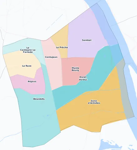 Carte des arrondissements et quartiers de Bègles