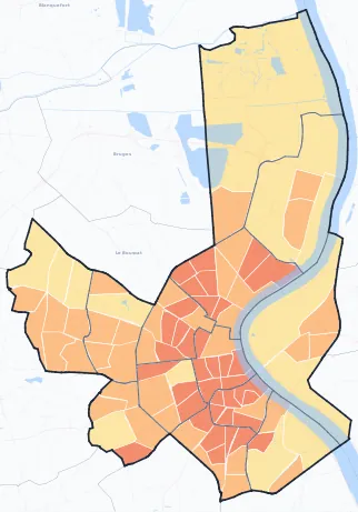 Carte de densité de population de Bordeaux