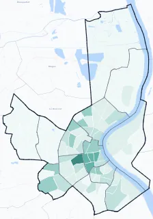 Carte de densité d'emploi (répartition estimée) de Bordeaux