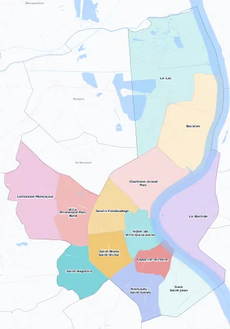 Carte des arrondissements et quartiers de Bordeaux