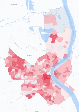 Carte de la valeur locative de référence de Bordeaux