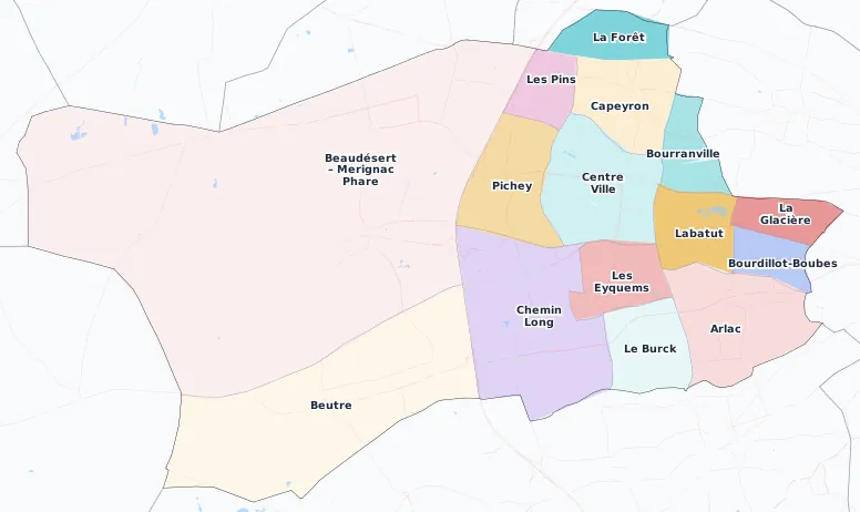 Carte des arrondissements et quartiers de Mérignac