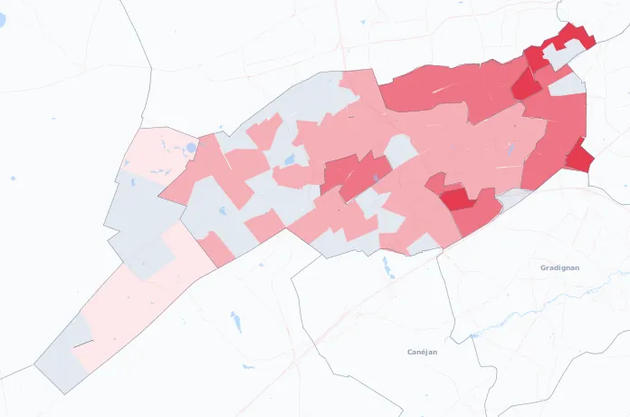 Carte de la valeur locative de référence de Pessac