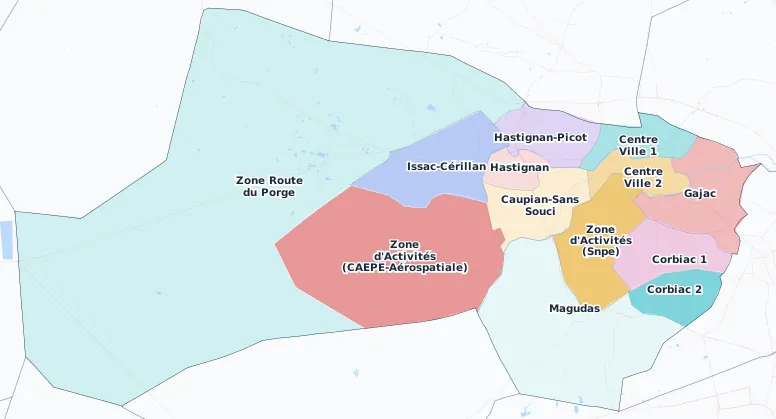 Carte des arrondissements et quartiers de Saint-Médard-en-Jalles