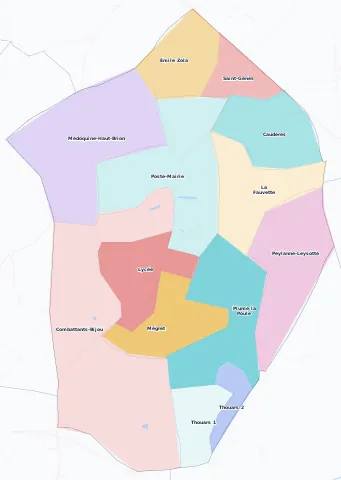 Carte des arrondissements et quartiers de Talence