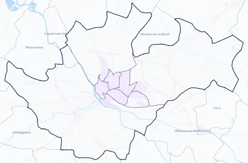 Carte de densité de population étudiante de Béziers