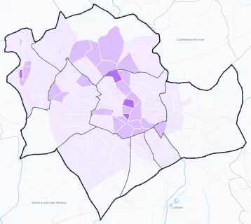 Carte de densité de population étudiante de Montpellier