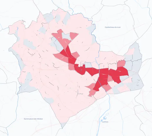 Carte de la valeur locative de référence de Montpellier