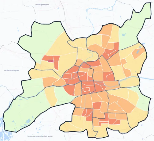 Carte de densité de population de Rennes