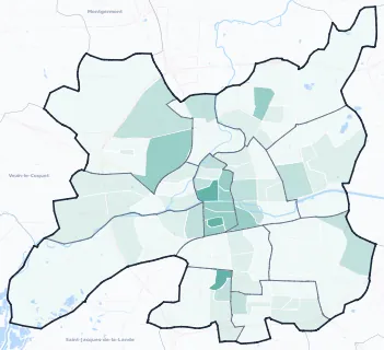 Carte de densité d'emploi (répartition estimée) de Rennes