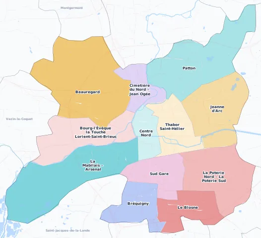 Carte des arrondissements et quartiers de Rennes