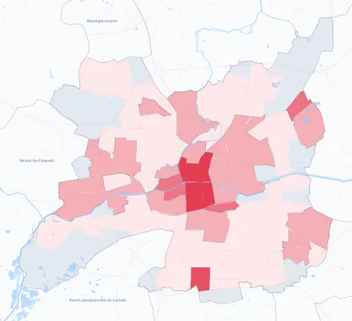 Carte de la valeur locative de référence de Rennes