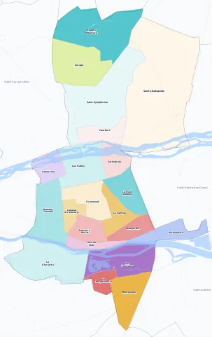 Carte des arrondissements et quartiers de Tours