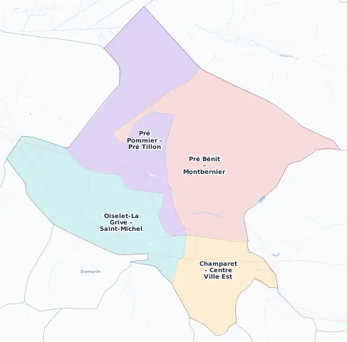 Carte des arrondissements et quartiers de Bourgoin-Jallieu