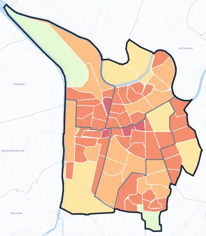 Carte de densité de population de Grenoble