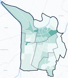 Carte de densité d'emplois salariés estimés de Grenoble
