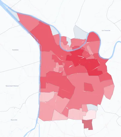 Carte de la valeur locative de référence de Grenoble