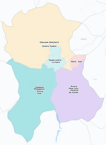 Carte des arrondissements et quartiers de Saint-Chamond