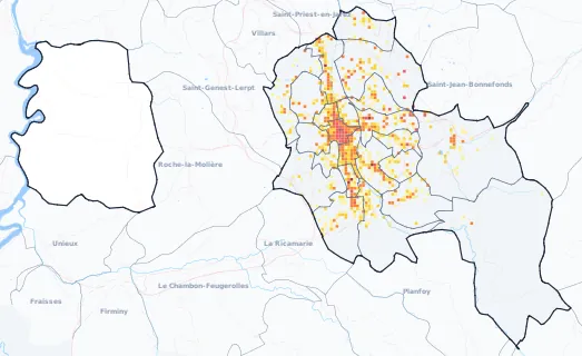 Carte des commerces de Saint-Étienne