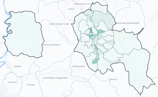Carte de densité d'emploi (répartition estimée) de Saint-Étienne