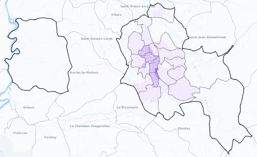 Carte de densité de population étudiante de Saint-Étienne