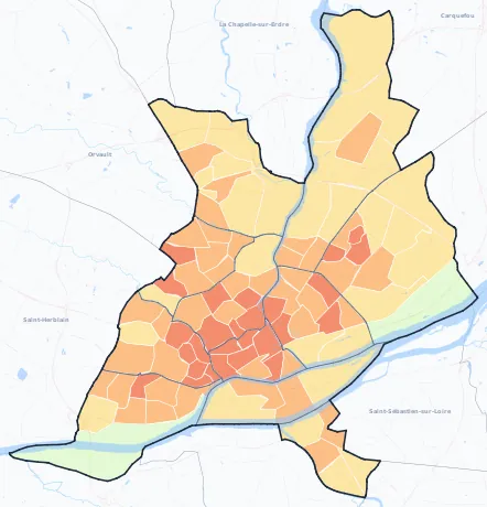 Carte de densité de population de Nantes