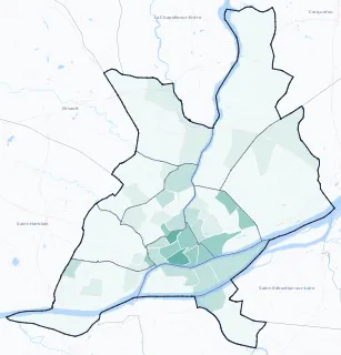 Carte de densité d'emploi (répartition estimée) de Nantes