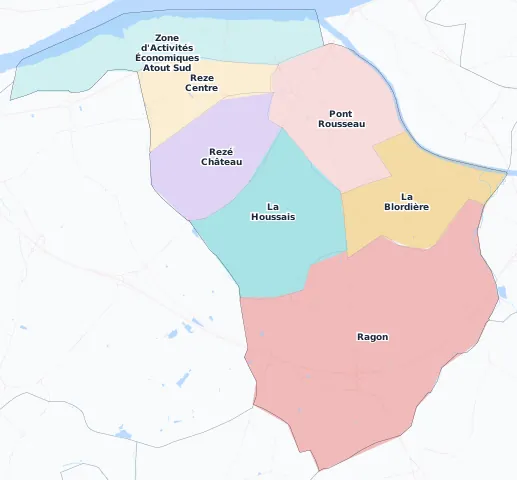Carte des arrondissements et quartiers de Rezé