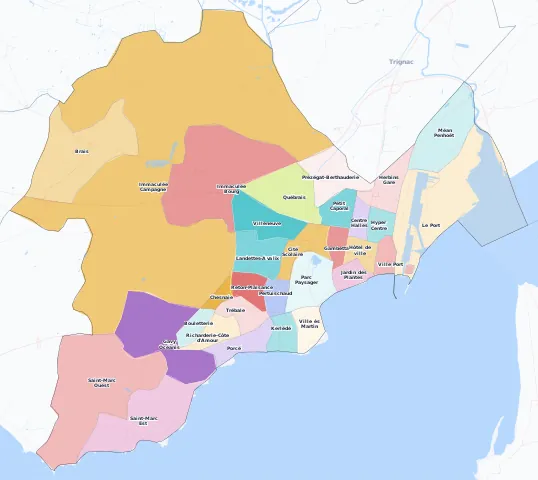 Carte des arrondissements et quartiers de Saint-Nazaire