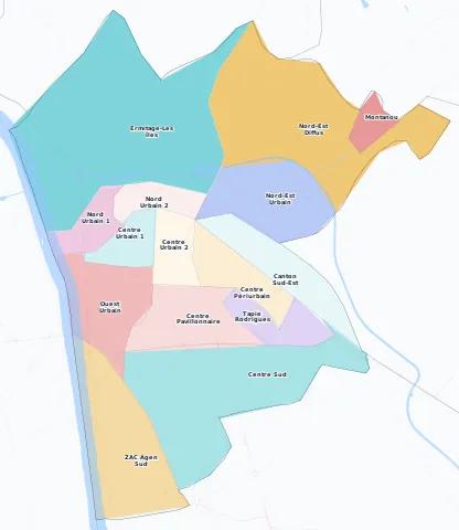 Carte des arrondissements et quartiers de Agen