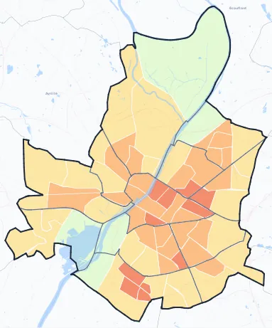 Carte de densité de population de Angers