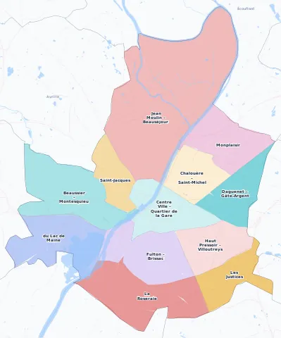 Carte des arrondissements et quartiers de Angers