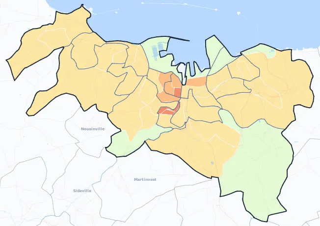 Carte de densité de population de Cherbourg-en-Cotentin
