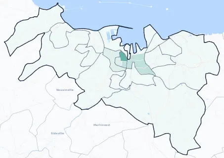 Carte de densité d'emplois salariés estimés de Cherbourg-en-Cotentin