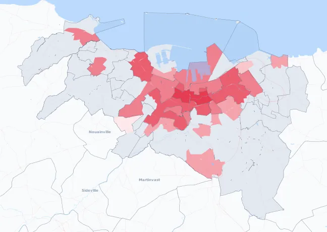 Carte de la valeur locative de référence de Cherbourg-en-Cotentin