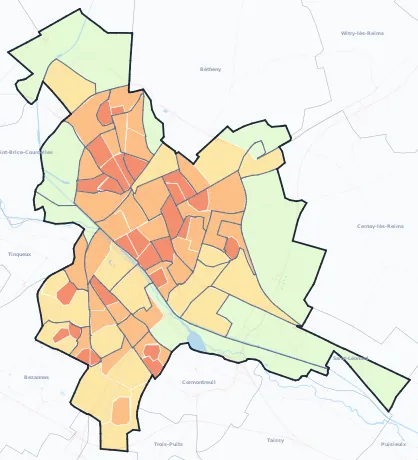 Carte de densité de population de Reims