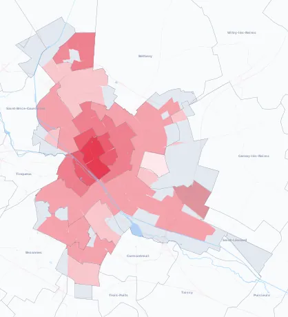 Carte de la valeur locative de référence de Reims
