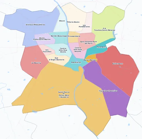 Carte des arrondissements et quartiers de Laval