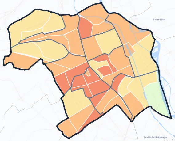 Carte de densité de population de Nancy