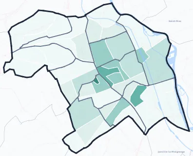 Carte de densité d'emplois salariés estimés de Nancy