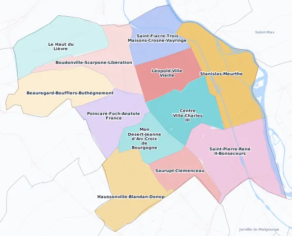 Carte des arrondissements et quartiers de Nancy