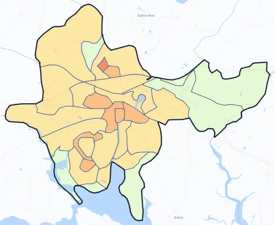 Carte de densité de population de Vannes