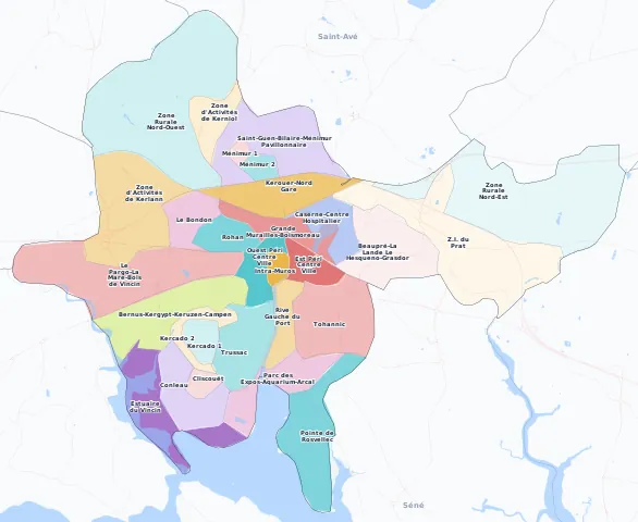 Carte des arrondissements et quartiers de Vannes