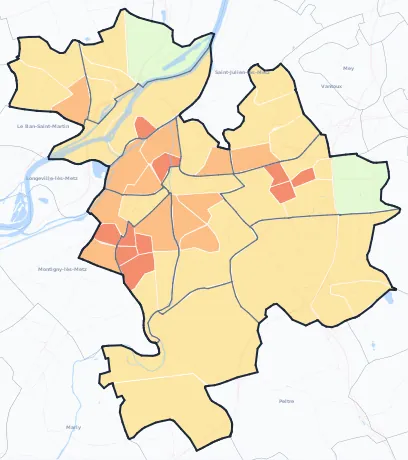 Carte de densité de population de Metz