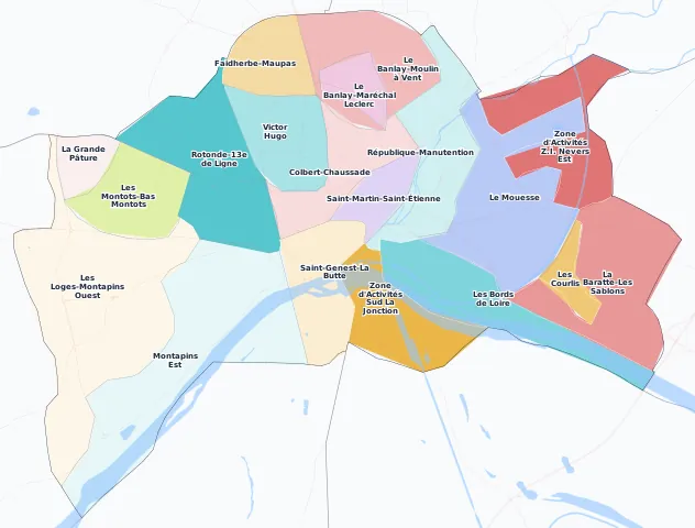 Carte des arrondissements et quartiers de Nevers